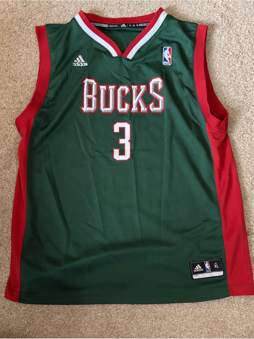 adidas Green and Red Bucks #3 Basketball Jersey